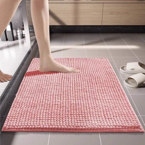 Tappetino da bagno in ciniglia, 60 x 40 cm, super assorbente, antiscivolo, decorativo, lavabile in lavatrice, adatto per docce e vasche da bagno, blu navy. (1/5)