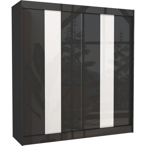 Armoire de chambre à portes coulissantes bois noir mat et blanc laqué Karola - 3 tailles-Largeur 120 cm (1/5)