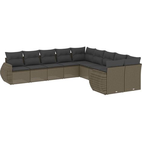 Maison Exclusive - Set Divano Giardino 10 pz con Cuscini Grigio Chiaro Polyrattan (1/5)