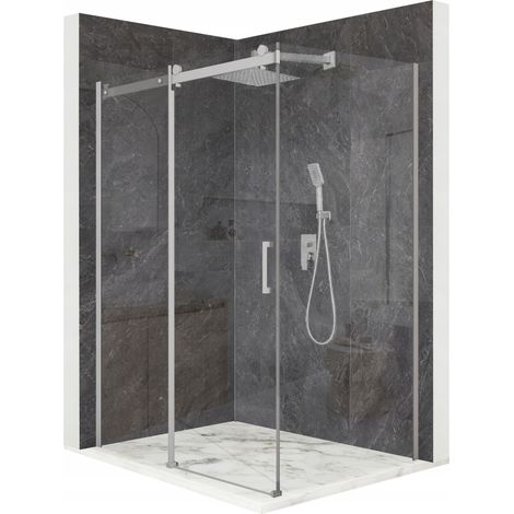 Mampara de ducha - 110 x 90 x 195 cm - Cristal de seguridad templado de 8 mm - Puertas correderas - Acabado cromado (1/5)
