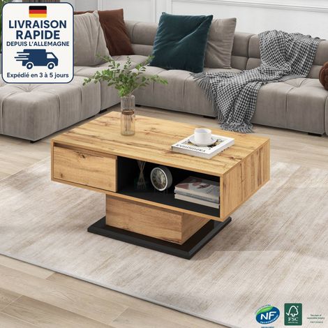 Tables basses fixes 100x60x47cm table basse avec 1 tiroir, compartiments de rangement ouverts, convient pour salon / bureau, panneaux de particules, couleur naturelle (1/5)