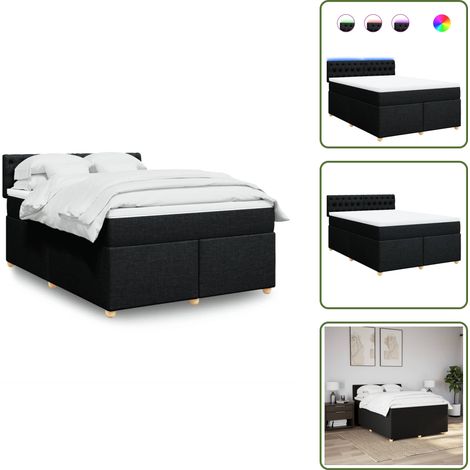 vidaXL Sommier à lattes de lit avec matelas Noir 140x200 cm Tissu (1/5)