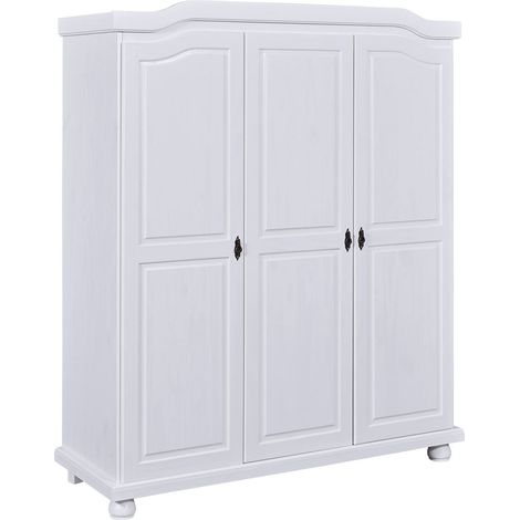 Inter Link - Armadio - 3 ante - 5 nicchie - Con spazio per appendere - Armadio in pino massello - Verniciato bianco - Larghezza :150cm Profondità :56cm Altezza : 180cm - Bastian (1/5)