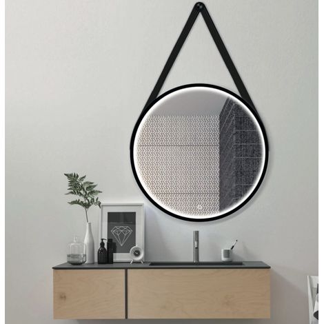 Aelle - Miroir rond barbier cadre noir, LED 60 cm variateur de lumière - BARBIER (1/5)