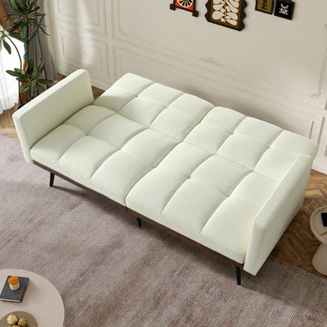 Clic-Clac 2 Plazas en Lino con Respaldo Ajustable 5 Posiciones, Brazos Fijos y Patas de Metal, Beige
