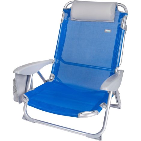 Chaise pliante bleue en aluminium et textilène – Résistante aux intempéries – 4 positions réglables – Charge maximale 100 kg – Poche latérale intégrée – Aktive (1/5)