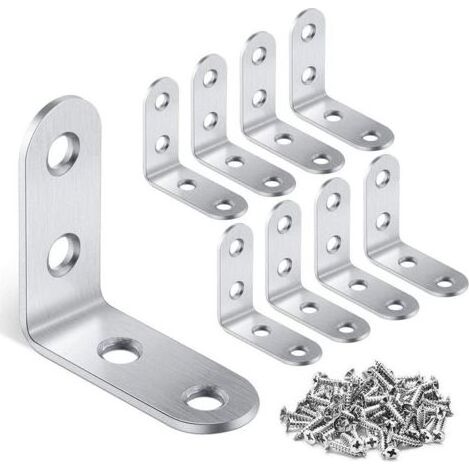 16 pcs équerre de Coin - 40mmx40mm 90 Degré Angle Droit équerres de Fixation en Acier Inox L Accolades en Forme de Coin avec 64 pcs Vis Accolade Coin Acier Joint (Argent) (1/5)
