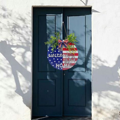 Pendentif En Bois - Décoration Porte Et Mur Pour Fête De L'indépendance - Diamètre 30 Cm - Épaisseur 0,3 Cm - Rouge Blanc Bleu - 1 Pièce (1/5)