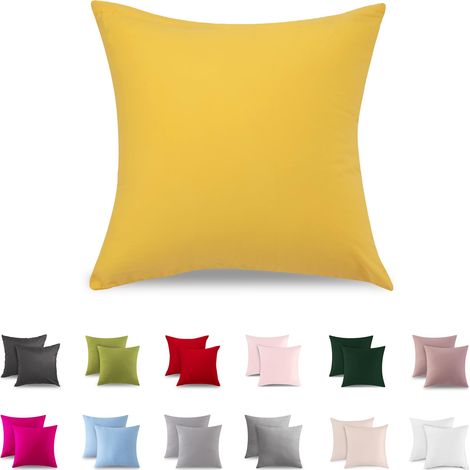 Set of 2 Taie Oreiller 40x40 cm, 100% Coton, Taie d'oreiller avec Fermeture éclair Très Douce, Convient Aux Personnes Souffrant D'allergies, Jaune (1/5)