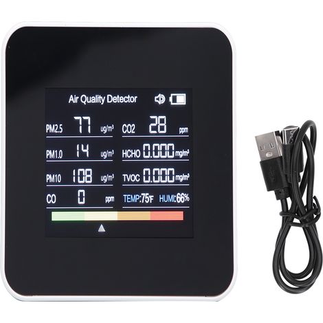 Détecteur de qualité d'air PM2.5 PM10 HCHO TVOC CO CO2, écran LCD couleur, moniteur multifonction (1/5)