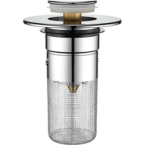 Bouchon de vidange de lavabo de salle de bain, bonde de lavabo de salle de bain à poussoir avec panier-filtre en acier inoxydable, adapté au diamètre de 34 à 40 mm (1/4)