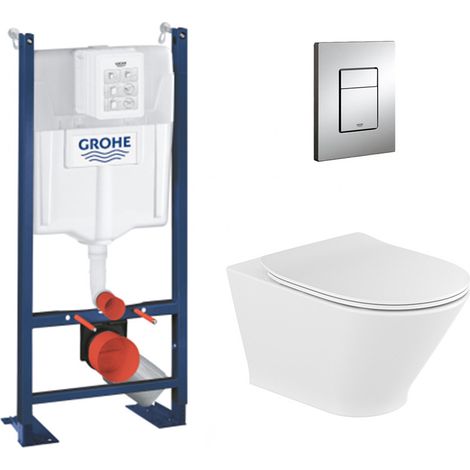 Grohe Pack WC Bâti Rapid SL Autoportant + Cuvette Roca The Gap sans bride, fixations invisibles + Plaque chrome (ProjectTheGap-1) (1/5)