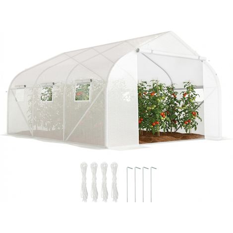 Serre Tunnel Jardin 4,5x3x2 m – Porte et Fenêtres, Structure Acier Galvanisé – Blanche