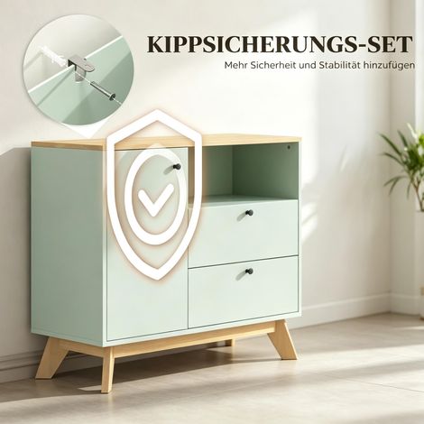 Buffet meuble de rangement avec porte, 2 tiroirs, étagère ouverte et tablette réglable, armoire salon, meuble TV, bois (1/5)