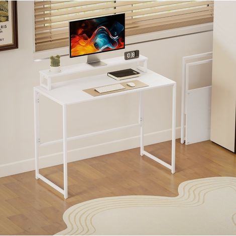 Escritorio plegable blanco con soporte para monitor 100 x 48 x 87,5 cm OKWISH (1/5)