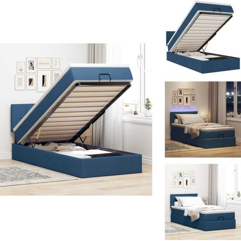 Lit ottoman avec matelas et LED Bleu 90x200 cm Tissu - Lit Ottoman - Lits Ottoman - Lit - Lit Avec Rangement (1/5)