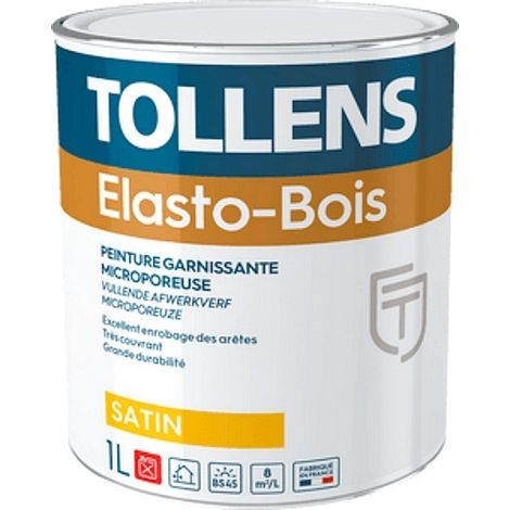 Peinture TOLLENS professionnelle Elasto bois Satin  Choix de couleur: Blanc - Conditionnement: 1 Litre