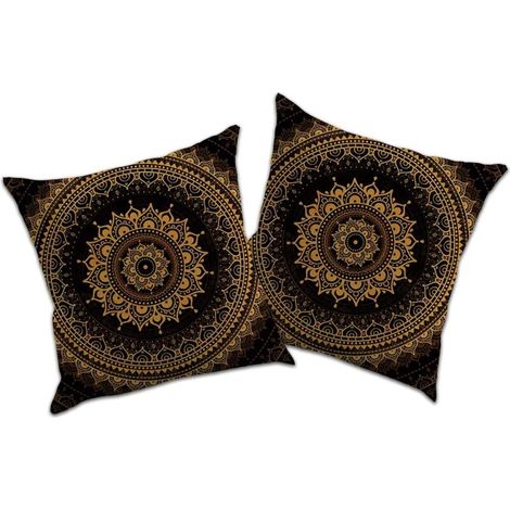 2 taies d'oreiller aspect lin pour coussins déco, coussins, coussins de canapé, housses de coussin, imprimés mandala et style ethnique (mandala vintage 1, 50x50 cm) (1/4)