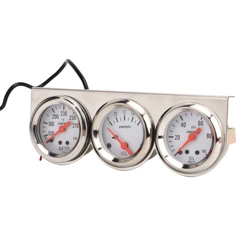Kit de trois manomètres de voiture 52 mm, cadran blanc, 12 V, pour la pression d'huile, la température d'eau et le voltmètre, avec capteur. (1/5)
