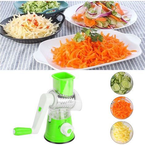[Cortador manual de verduras] ManoMano [Raspador giratorio] [ABS + Acero inoxidable] – Picadora multifuncional para frutas, verduras y carne, 3 rodillos incluidos, soporte con ventosa, 24 cm (1/5)