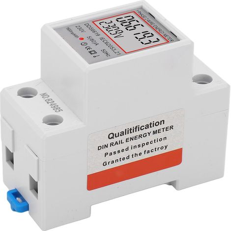 Compteur d'électricité numérique LCD monophasé 2 broches pour rail DIN, 5 A, 230 V CA, sans rétroéclairage (1/5)
