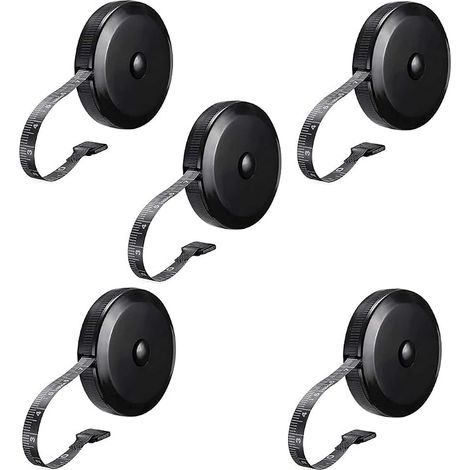 5-teiliges Set doppelseitiger Maßbänder: Taillenumfangsmaßband und kleines Schneidermaßband, 150 cm (60 Zoll), schwarz (1/5)