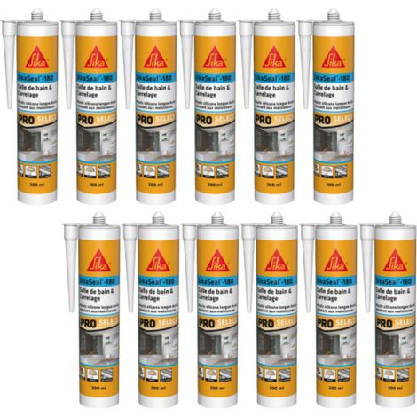 Paquete de 12 SIKA Sikaseal-180 Selladores de silicona para baños y alicatados - Blanco - 300ml