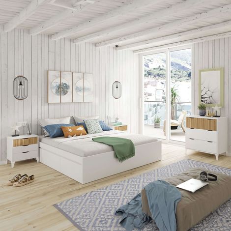 Pack Muebles Dormitorio Matrimonio Completo Estilo Nórdico Color Roble Natur y Blanco Mate (1/4)