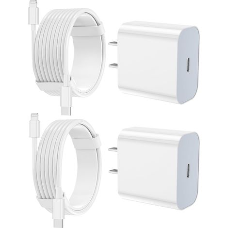 Caricabatterie compatibile con iPhone, confezione da 2 blocchi da 20 W di tipo C con cavo da USB C a Lightning da 1,8 m compatibile con iPhone 14/13/12/11 Pro Max/XS Max/XR/X, iPad (1/4)