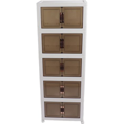 Bacs de rangement pliables et empilables avec couvercles, 5 niveaux, 45 x 30 x 123 cm, anti-poussière, à roulettes, grande capacité (1/5)