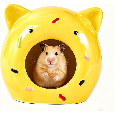 Maison Hamster, Maison Cochon d'Inde en Céramiques Forme de Donut, Cabane Cabane Cochon d'Inde Robuste, Hamster Accessoire pour Hamsters Nains, Gerbilles et Rongeurs (1/5)