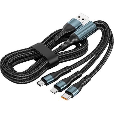 Câble de charge multiple 3 en 1 en nylon tressé, chargeur rapide USB pour plusieurs téléphones (1/5)