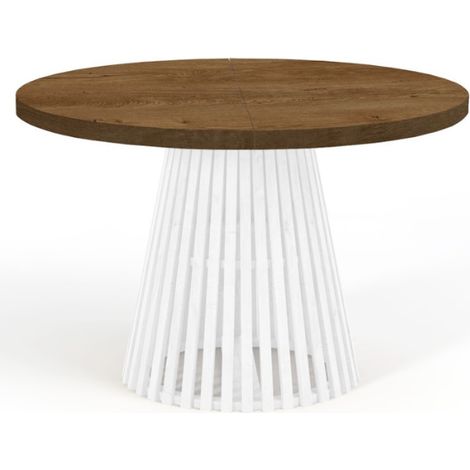 Table à manger ronde extensible DOVER avec lamelles, diamètre : 90 / 140 cm, couleur :lefkas / blanc (1/4)