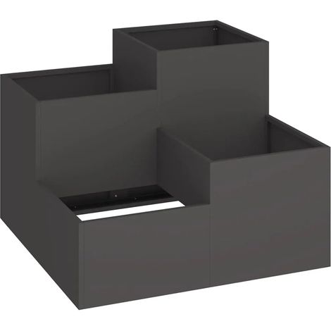 Lot de 2 cache-pots rectangulaires design moderne jardin terrasse 100 x 100 x 60 cm en acier noir