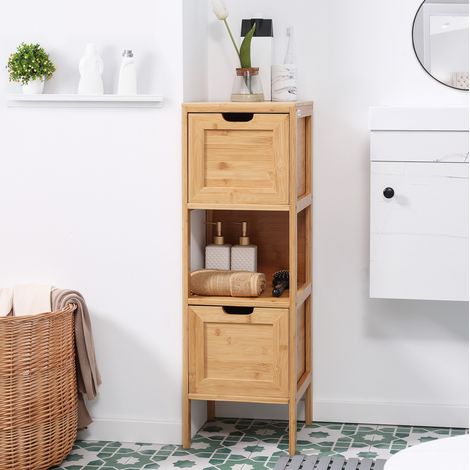 Armario baño 30x30x90 cm bambú natural, cajones extraíbles (1/5)