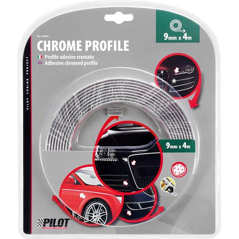 Profilo adesivo cromato - 4 m - 9 mm