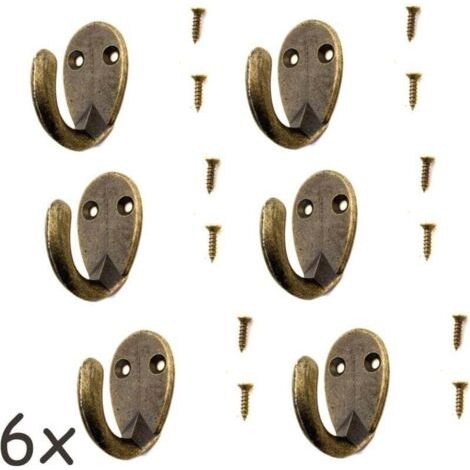 Set di 6 ganci antichi per appendiabiti, portasciugamani, ganci in bronzo, ottone e ferro, stile vintage country house, retrò, ovali
