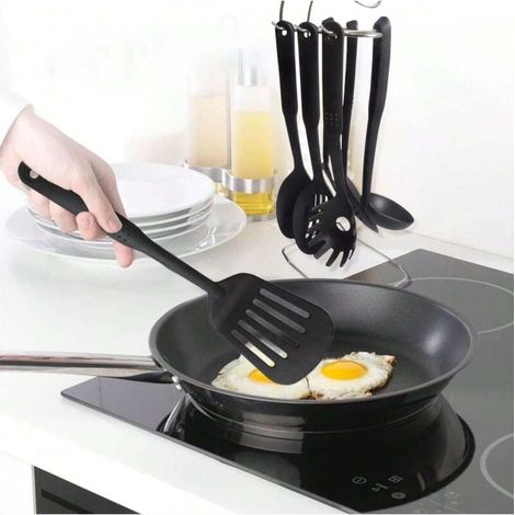 Batterie De Cuisine 6 Pièces, Gadgets Ménagers, Cuillère À Mélanger En Nylon Antiadhésif, Spatule De Cuisson, Passoire À Long Manche, Ensemble D'Ustensiles De Cuisine (1/4)