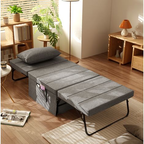 MEUBLIV Letto pieghevole 188x75x38 cm grigio – schienale 5 posizioni, con materasso (1/5)