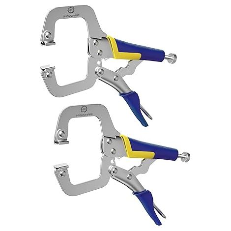 Abrazaderas en C, juego de 2 (30 cm), abrazaderas de acero inoxidable con tornillo ajustable y base giratoria para carpintería y soldadura, hogar y taller - Azul + Amarillo (1/5)