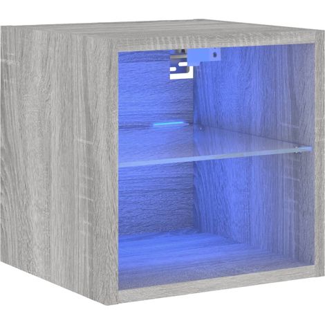 Mueble TV multimedia estante para televisión buffet para televisión comedor salón dormitorio de pared con luces LED sonoma 30 x 28,5 x 30 cm gris 020028043