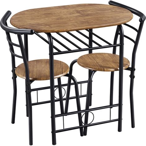 Yaheetech – Ensemble table ronde avec 2 chaises – 3 pièces pour petit espace – Porte-bouteilles intégré – MDF et métal – Brun clair – Dimensions table 80x53x75,5cm (1/5)