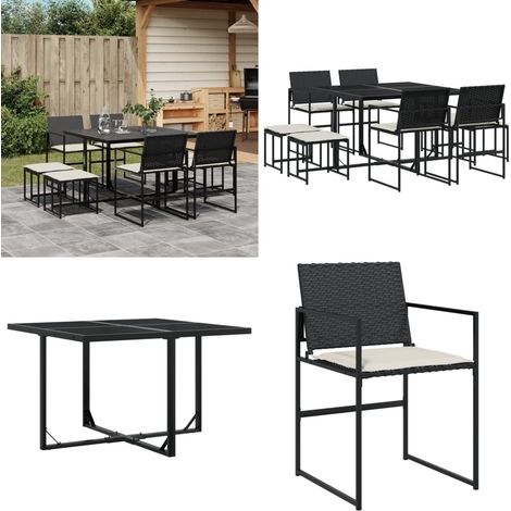 9-tlg. Garten-Essgruppe mit Kissen Schwarz Poly Rattan - Gartenmöbel - Essgruppe - Gartenset - Outdoortisch - Gartenstühle - Home & Living (1/5)