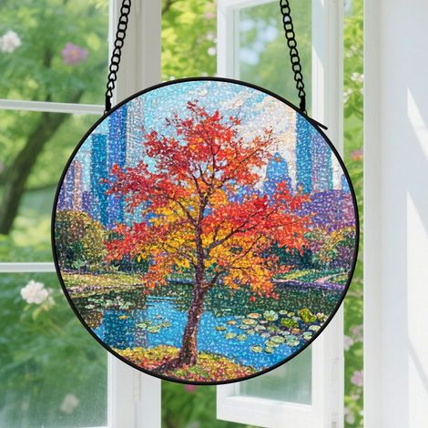 Suspension en vitrail, attrape-soleil unique artistique, décoration fenêtre porte, cadeau Fête des Pères, Noël pour homme, femme, maman 12,5 cm (1/5)