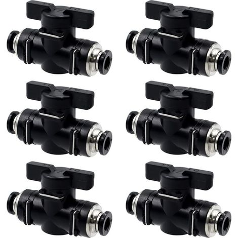 6 Pièces Vannes à Bille Pneumatiques 6 mm Droit Connecteur Pneumatique avec Vanne Manuelle Robinet à Boisseau Sphérique Pneumatique pour Raccorder, Contrôler Tuyaux et Fermeture du Fluide (1/5)