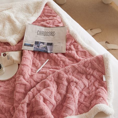 ABYSSE-Couverture tricotée mignonne pour canapé (1 pièce) - 150 x 100 cm (poids : 580 g), réversible, ultra douce et moelleuse, idéale pour le salon ou le canapé. Couleur : rose. (1/4)