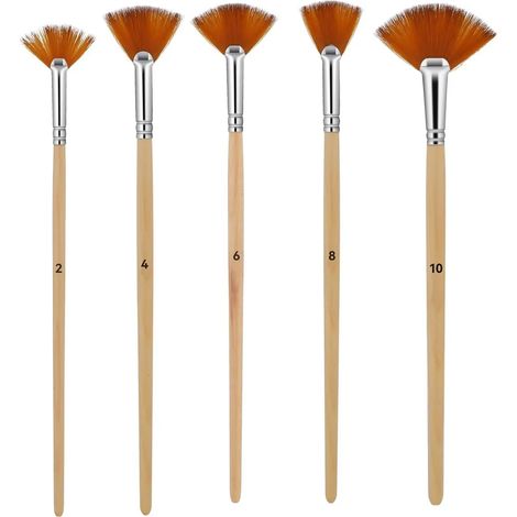Ensemble de 5 pinceaux éventail - pinceaux pour peinture à l'huile et acrylique - manche en bois et poils en nylon pour la peinture acrylique et la peinture aquarelle DIY (1/3)