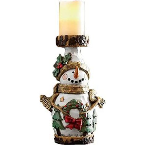 Support À Bougie - En Résine Aspect Bois Sculpté - Pour Décoration De Noël Intérieure - 1 Pièce (1/5)