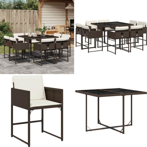 Ensemble à manger de jardin et coussins 9 pcs marron poly rotin - Salon De Jardin - Meuble De Jardin - Set De Jardin - Table De Jardin - Chaises De Jardin - Home & Living (1/5)