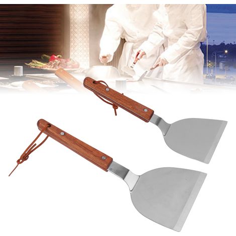Teppanyaki-Spatel aus Edelstahl, kleiner flacher Spatel + mittlerer flacher Spatel (1/5)